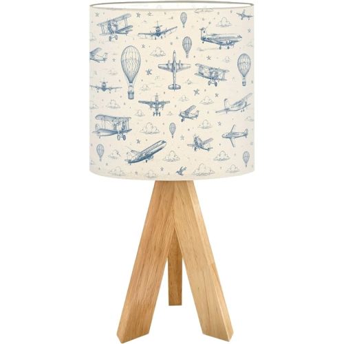 Tripod Bedside Table Lamp for Bedroom Vintage Aviation Airplanes Hot Air Nightstand Lamps Desk Lamp with Linen Fabric Shade for Nursery Room Living Room Kids Room