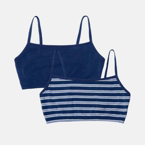 Fruit of the Loom Women's 2pk Unbelievably Soft Cotton Spaghetti Strap Sports Bra - Navy Nautical Striped XXL