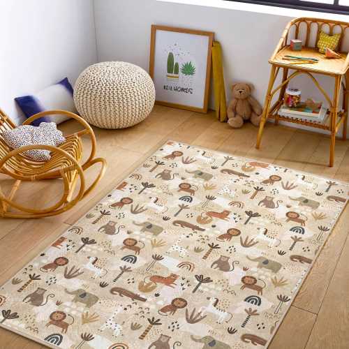 Jungle Animal Activity Rug|Safari Themed Nursery Rug|Boho Kids Room Decor|Woodland Animal Babyroom Rug|Cute Animal PlayMat|Gift For Baby Boy
