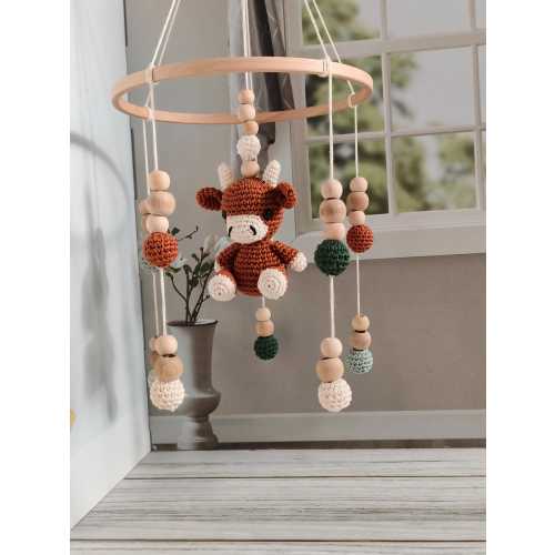 Crochet Highland Cow Baby Mobile: Handmade Neutral Nursery Decor