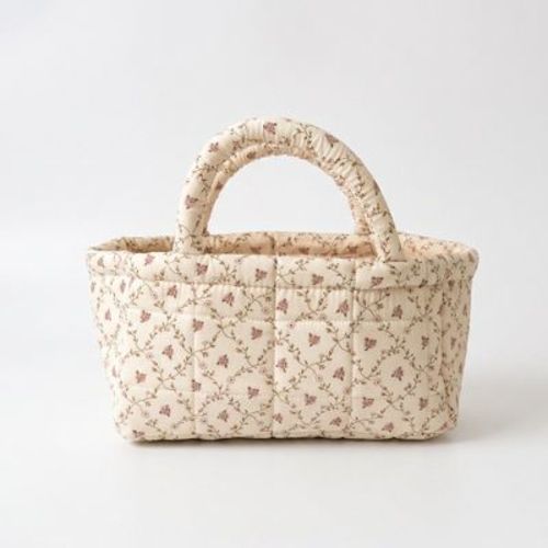 Alilang Quilted Floral Storage Basket with Handles for Home Organization - Yellow