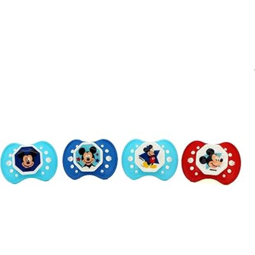 Disney Cudlie Mickey Mouse Baby Boy 4 Pack of Pacifiers with Big Star Print