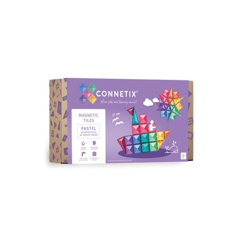 Kids' Pastel Magnetic Tiles 64-Piece Starter Pack