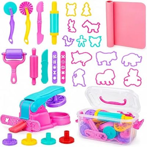 Dough Tool Sets for Kids Age 3-8,Cute Playdough Accessories with Rolling Pin Dough Mat Storage Box,Party Pack Toys for Kids Age 3-5 4-8,Educational Toys Gift for Birthday Christmas Boys Girls