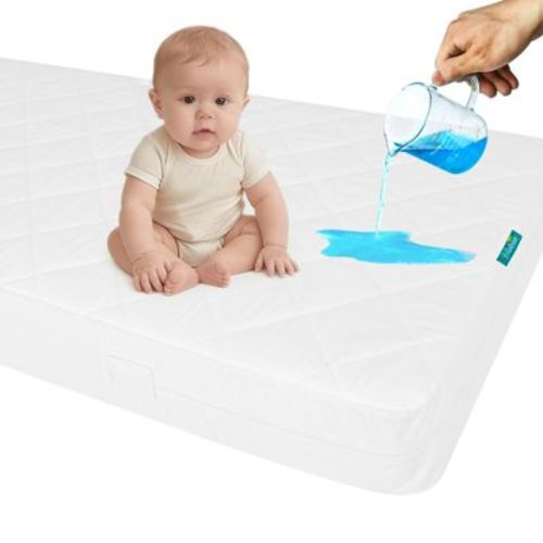 Biloban Zippered Mini Crib Mattress Protector, Waterproof Playard Mattress Encasement, 6 Sides Fully Encased Pack N Play Mattress Cover