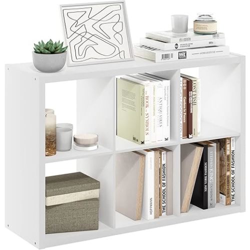 Furinno Cubicle Open Back Decorative Cube Storage Organizer, 6-Cube, White