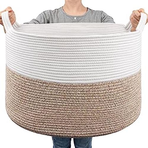 Goodpick Large Cotton Rope Basket, 83L Big Woven Storage, Blanket Organizers and Storage, Baby Nursery Laundry Basket, Extra Large Toy Bin for Storage, 21.7 x 13.8 inches