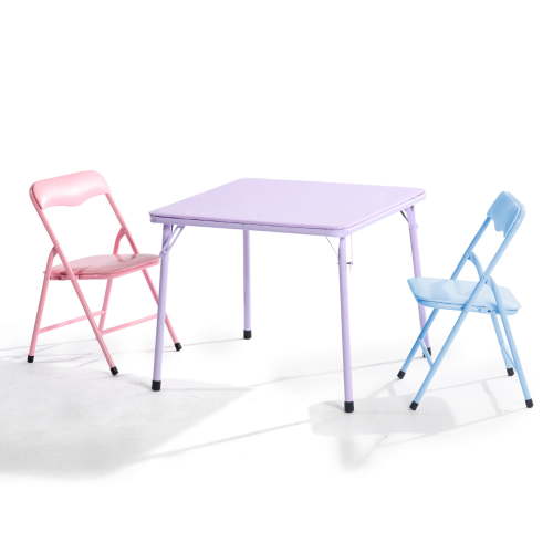 Homy Casa Kids Activity Table and 2 Chairs Set, 3-Piece Folding Play Table Set, Pastel Multicolor