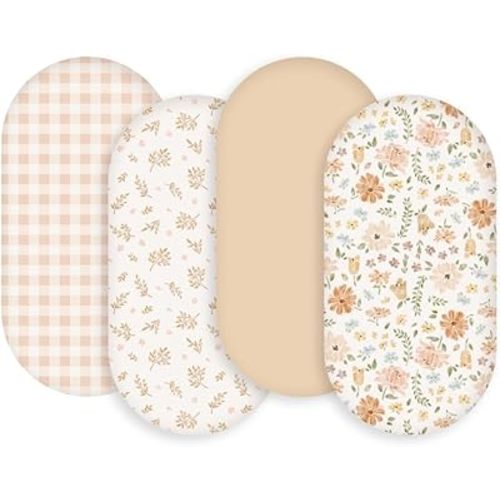 Gllquen Baby Bassinet Sheets 4 Pack, Breathable Cozy Fitted Mattress Sheet, Elastic Travel Crib Fashionable Pattern, Standard Cradle Safe Sheets for Baby Boys Girls 32"x16"(Pastoral Whispers)
