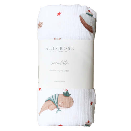 Muslin Swaddle Whales | Organic Cotton Swaddle - Alimrose