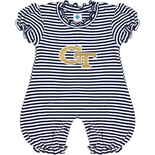 Creative Knitwear College Baby Striped Puff Sleeve Romper - Team Logo, Many Colors, for Girls (Newborn-12 Months)