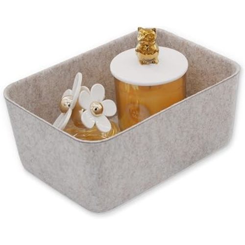 Welaxy Felt deep Storage Bin lidded Desk Drawer Organizer Caddy Oatmeal
