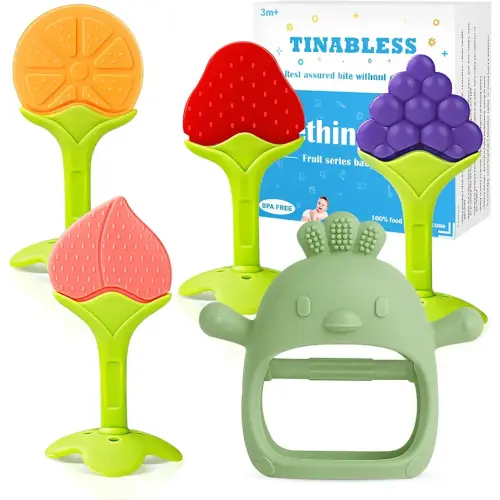 Baby Teething Toys for 0-6 6-12 Months (5 Pack) - Tinabless Food Grade Silicone Teething Mitten&Teething Relief Toys Set, BPA-Free, Freezer Safe for Infants and Toddlers, Silicone Baby Teethers(Green)