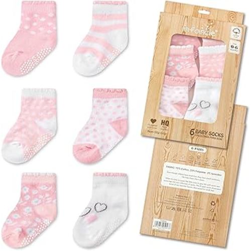 Baby Socks 06 Pairs - Non-Slip Infant Grip for Newborns & Toddlers 0-6 Months, Boys & Girls, Safe for Walking