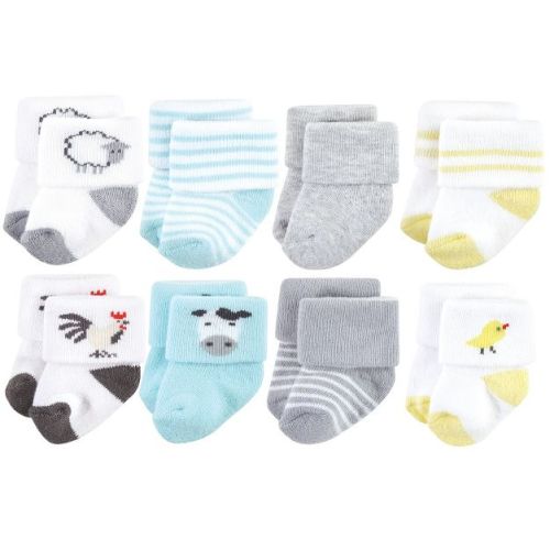 Hudson Baby Basics Infant Baby Cozy Terry Socks 8-Pack, Barnyard Fun, 6-12 Months