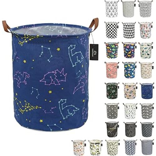 Collapsible Laundry Basket - GodenMoninG Large Sized Round Waterproof Storage Bin with Handles,Home Decor,Toy Organizer,Children Nursery Hamper. (Dinosaur Constellation)