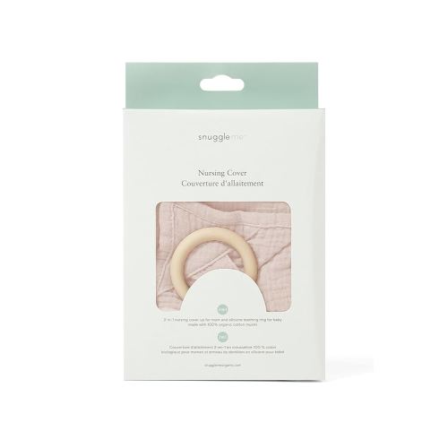 snuggle me® Nursing Cover - 100% Organic Cotton Muslin Nursing Cover Up for Breastfeeding with a BPA-free Silicone Teether Ring, Ultra-soft & Lightweight (33.5″ × 39.4″)