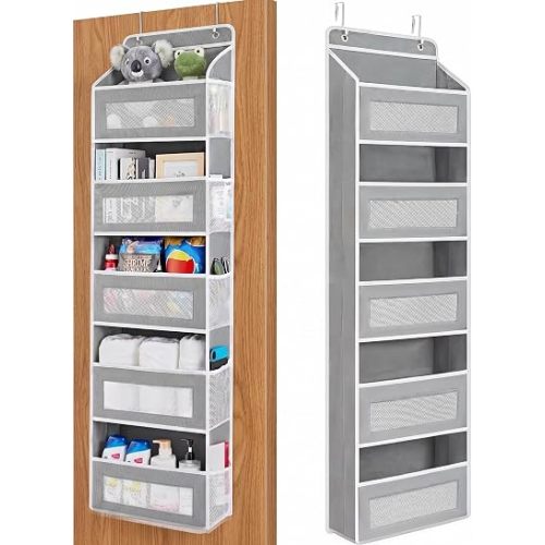 Over the Door Organizer, 5-Tier Hanging Storage Organizer with Extra Large Pockets, Anti-Tilt & Heavy Duty 44 lb Load, Space Saving Door Organizer for Bedroom (Gray, 5 Tier)