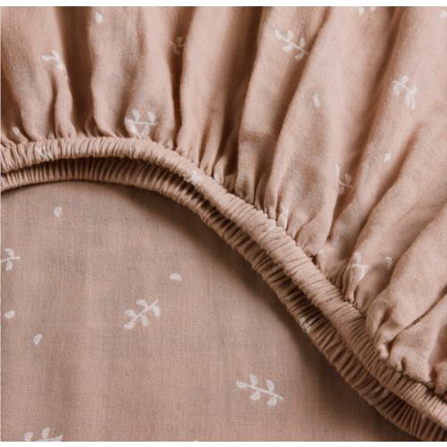 Supersoft Violet Rose Leaf Print 100% Organic Cotton Gauze Baby Crib Fitted Sheet