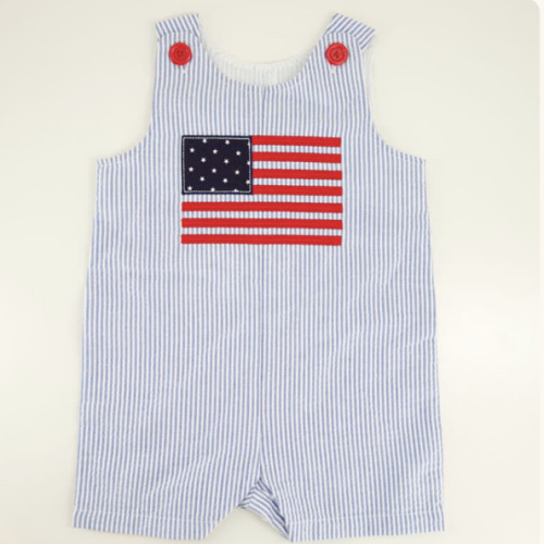Infant Woven Flag Applique Blue Romper