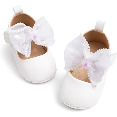 Miamooi Infant Baby Girls Wedding Dress Shoes Bow Ballet Princess Mary Jane Flats Toddler First Walkers Sneaker Newborn Crib Baptism Shoes
