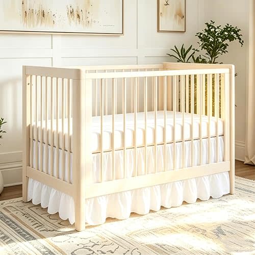 ORIGACH White Ruffled Crib Skirt for Baby Girls Boys, 28"x52" with 16" Drop