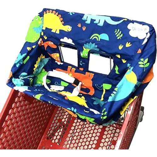 Portable Shopping Cart Cover, High Chair and Grocery Cart Covers for Babies, Kids, Infants & Toddlers, Attached Carry Bag (Simple Dinosaur)
