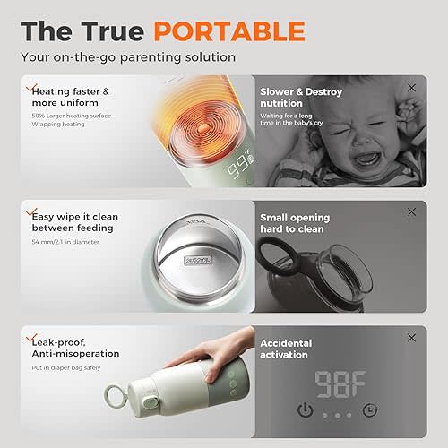 Portable Bottle Warmer for Travel, Super Fast Charging, Instant Breastmilk, Formula, Water, Milk Warmer with 10 Ounces Big Capacity, Baby Flask for Vehicle,car,Airplane Journey