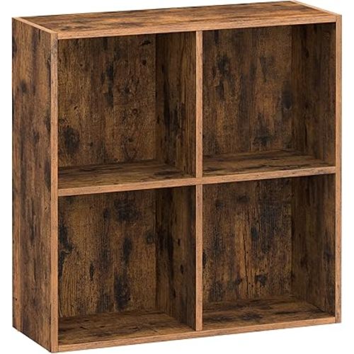 VASAGLE Custos Collection - Bookshelf, Bookcase, Cube Shelf with 4 Compartments, 9.4 x 26 x 26 Inches, Storage Shelf, for Living Room, Home Office, Dining Room, Rustic Brown ULBC476K01
