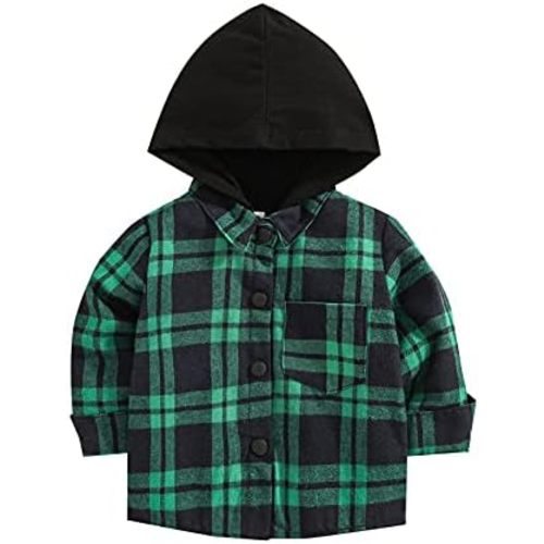 TIMOGG Kids Little Boys Girls Baby Long Sleeve Button Down Hooded Plaid Shirt Red Plaid Flannel Outfits