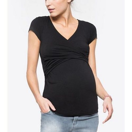 Womens Maternity Nursing Tops Front Knotted V Neck Pullover Tees Short Sleeve Breastfeeding Shirts