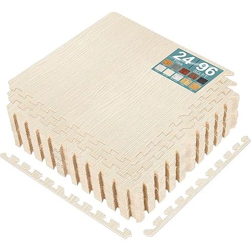 Sorbus Wood Grain Floor Tiles Foam Mat EVA Interlocking Mats Tile 3/8-Inch Thick Flooring Wood Puzzle Exercise Mats w/Borders - Home Playroom Basement, Apartment, Trade Show, Baby, Dance