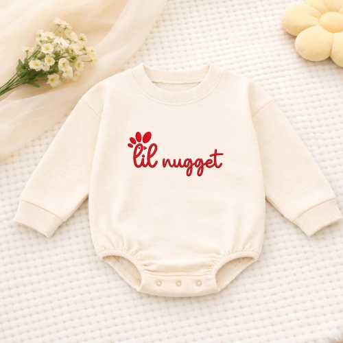 Embroidered Lil Nugget Baby Bodysuit: Custom Long Sleeve Romper