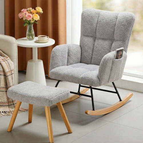 CloudRest Pro Nursery Rocking Chair with Ottoman, Cozy Accent Chair for Nursery/Bedroom/Living Room, Gray