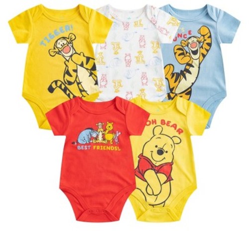 Disney Winnie The Pooh Baby Boys 5 pack Bodysuits for Newborn and Infants - Multicolor