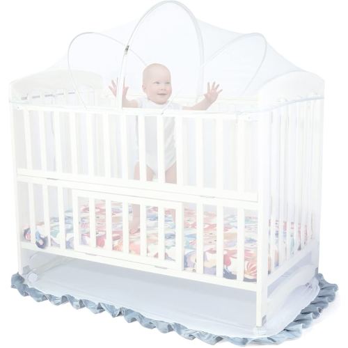 Orzbow Crib Tent to Keep Baby from Climbing Out | Breathable Pop Up Mosquito Net for Crib Net to Keep Baby in, Canopy with Upgrade Strong Rods and Durable Encrypted Mesh, White, Large