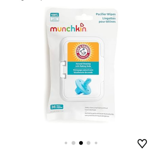 Munchkin Arm & Hammer Pacifier Wipes - Safely Cleans Breast Pump Parts and Feeding Essentials for Baby and Toddler, 1 Pack, 36 Wipes