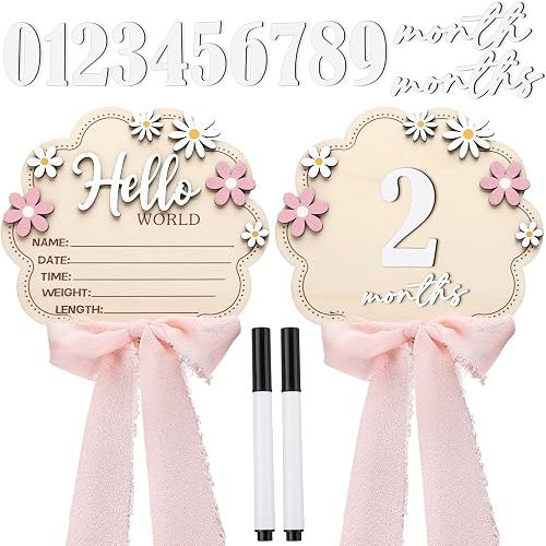 Baby Monthly Milestone Wooden Sign with Numbers Newborn Photography Props