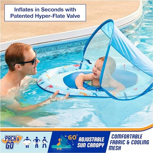 SwimWays Baby Spring Float with Adjustable Canopy and UPF Sun Protection, Blue Lobster