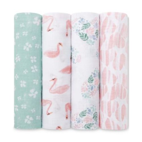 Baby Girls Printed Muslin Swaddles, Pack of 4