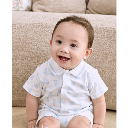 Teddy Bears Blue Short Playsuit