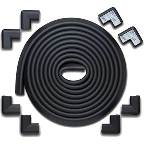 Roving Cove HeftyFit Edge Corner Protector Baby Proofing (Large 18ft Edge 8 Corners), Heavy-Duty, Soft NBR Rubber Foam, Furniture Fireplace Safety Bumper Guard, 3M Adhesive, Onyx Black