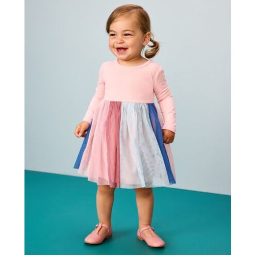 Baby Long Sleeve Rainbow Tulle Dress