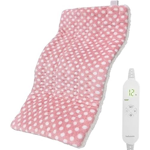 HELLOMOTO Heating Pad for Back, Neck & Shoulder Pain Relief with 12 Heat Settings and 8 Timer Settings, 12"x24" Extra Large Heat Pad, Machine Washable - Pink