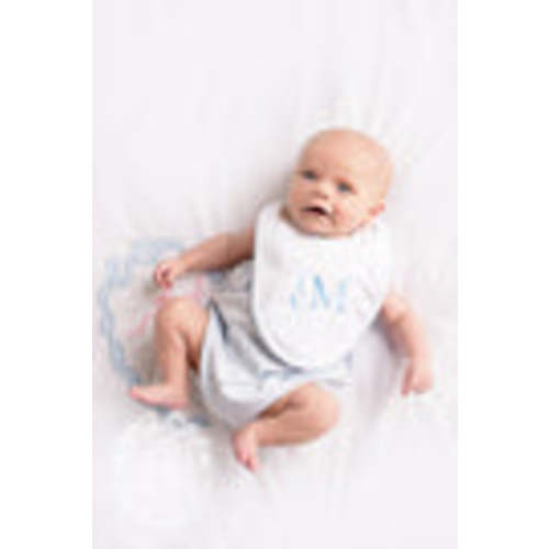Bellyful Bib - Worth Avenue White with Buckhead Blue Picot Trim