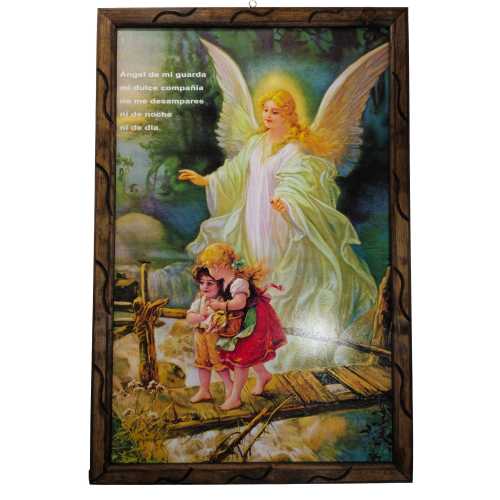 Guardian Angel Rustic Frame Home Decor Durable Wood Design Religious Gift Angel de la Guarda Art mrcjsales