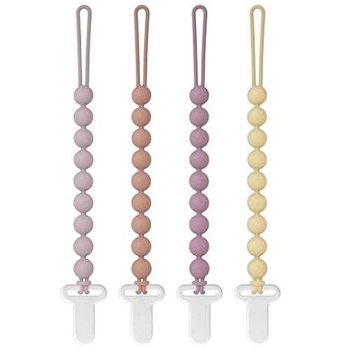 Pacifier Clips Silicone, 4-Pack Pacifier Holder Clip with Stylish Round Design, 100% Food Grade Silicone, Safe Essentials for Newborns Baby Boys and Girls