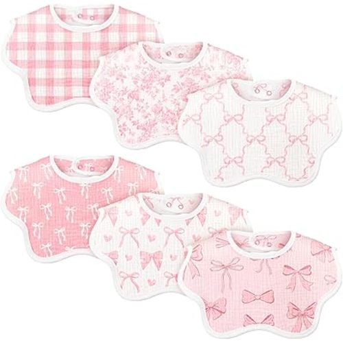 6 Pack Baby Muslin Bibs for Girls Boys Adjustable 100% Cotton Soft for Drooling and Teething Organic Lap-Shoulder