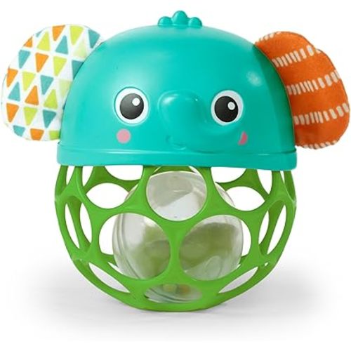Bright Starts Giggle & Glow Musical Light-Up Rattle Easy-Grasp Oball Elephant Toy, Newborn+, Unisex