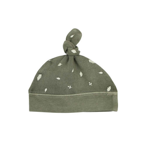 Organic Cozy Top-Knot Beanie, Hunter Leaves